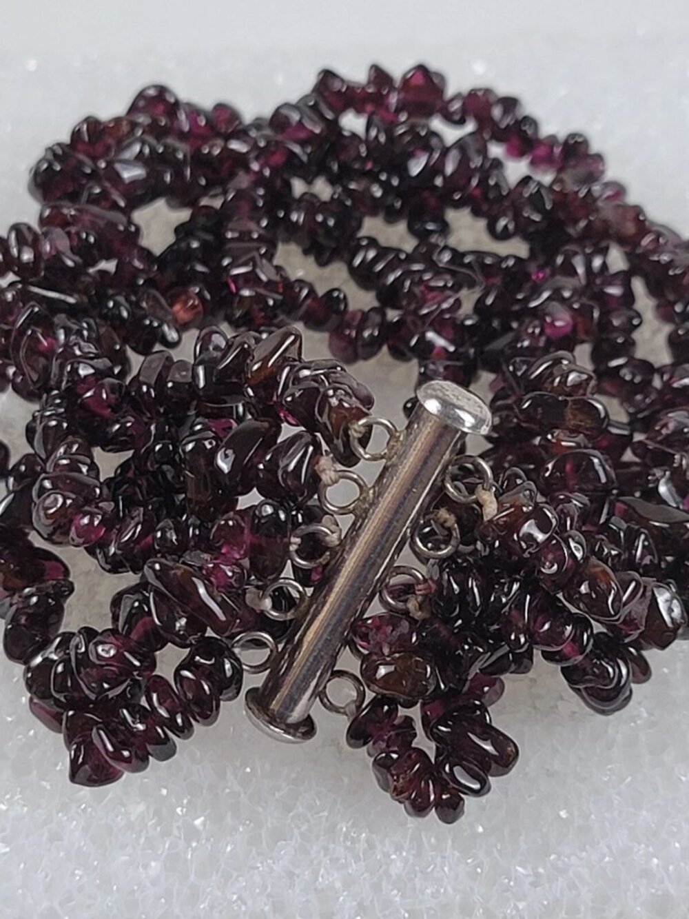 Vintage Natural Garnet Chip Bead Multi Strand Bracelet Sterling Silver 7.5 in - Picture 9 of 10